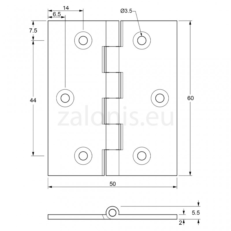 NICKEL PLATED BRASS FLAT HINGE 60x50 ITALY
